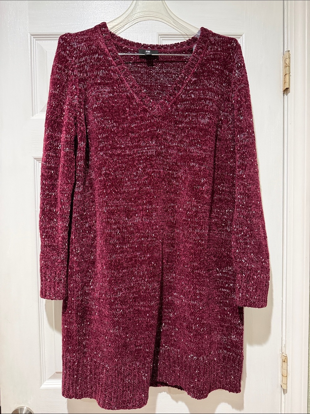 Iz Byer Burgundy Marled V-Neck Sweater Dress